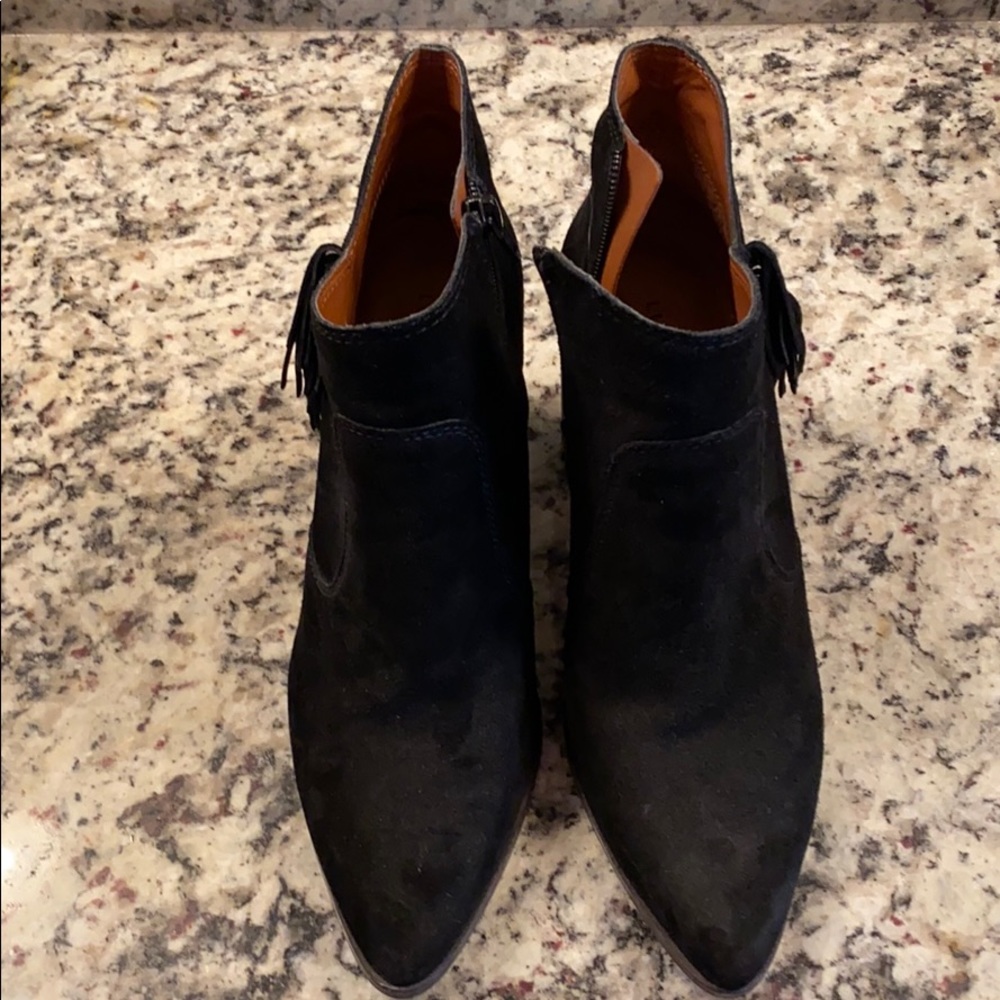 Lucky Brand Black Suede Fringe Ankle Boots